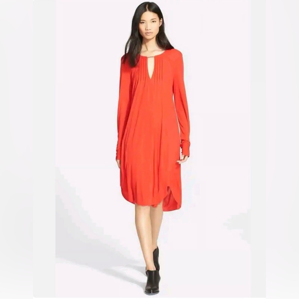 Tracy Reese NWT Pintuck Tunic Mini Dress Maasai Red Pockets Size Medium